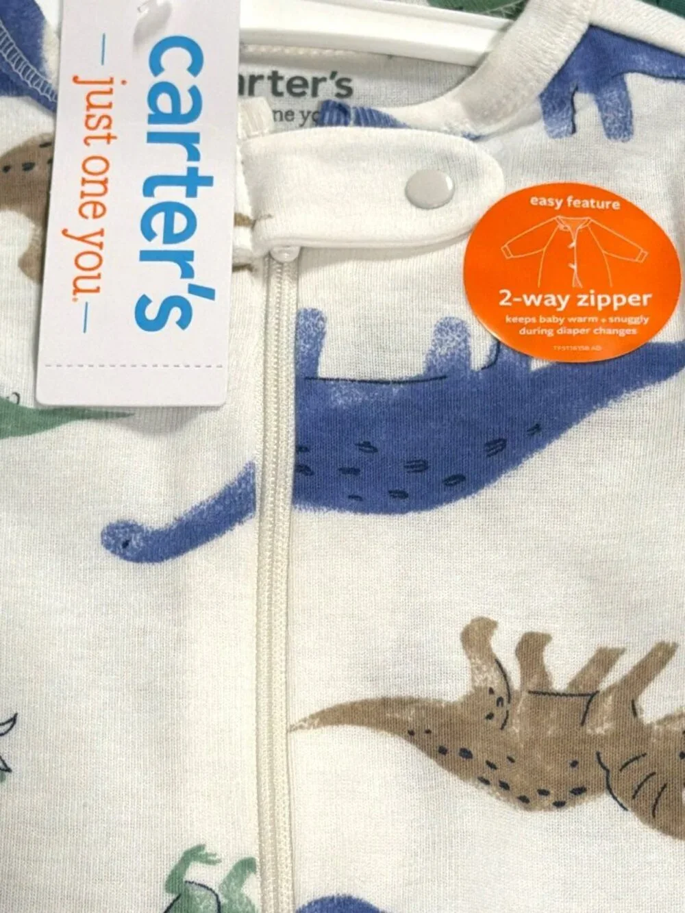 Carters Newborn 2-Way Zipper Footed Pajamas 2-Pack Dinosaur Print New